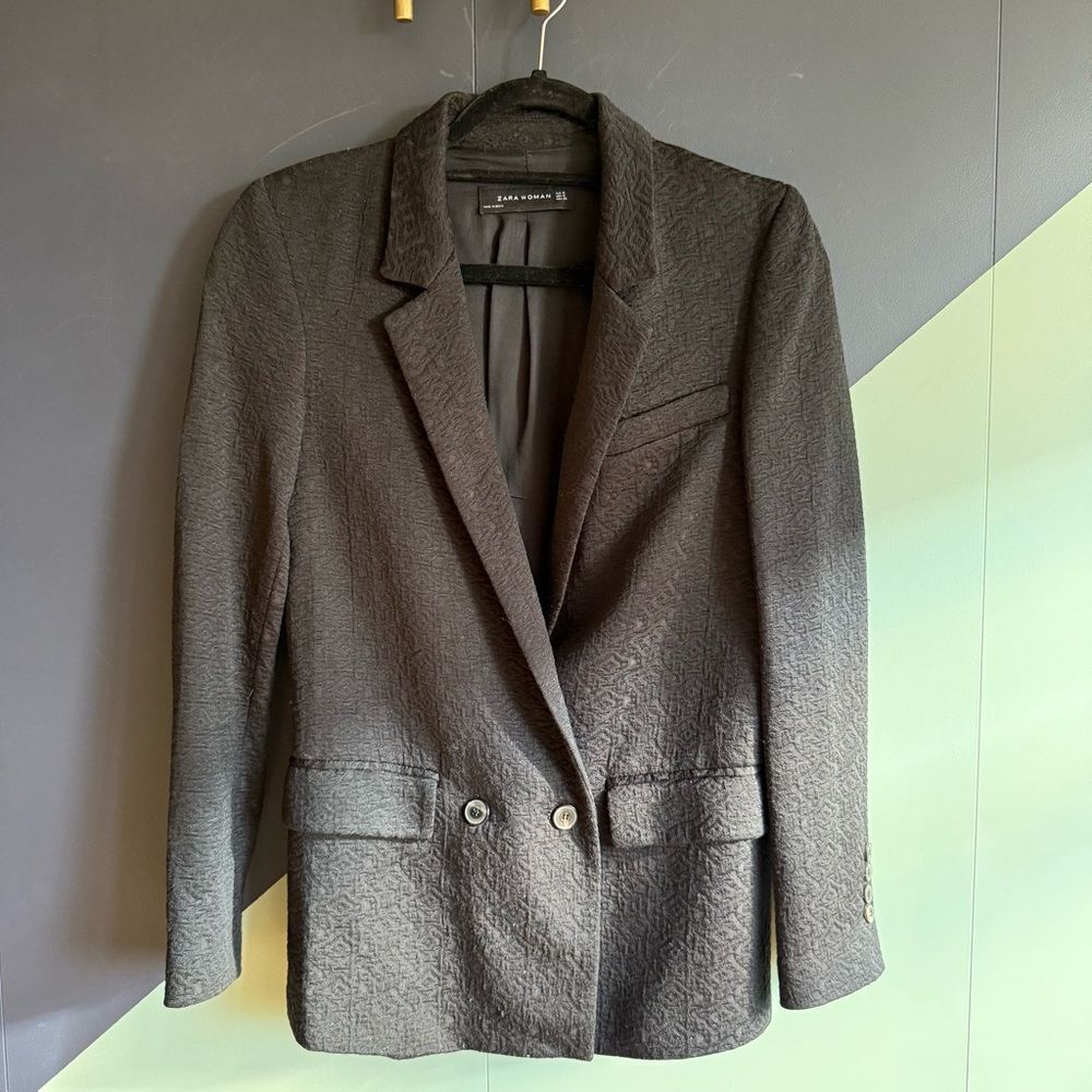 Zara Woman Black Brocade Double Breasted Blazer / Smoking Jacket, Size S